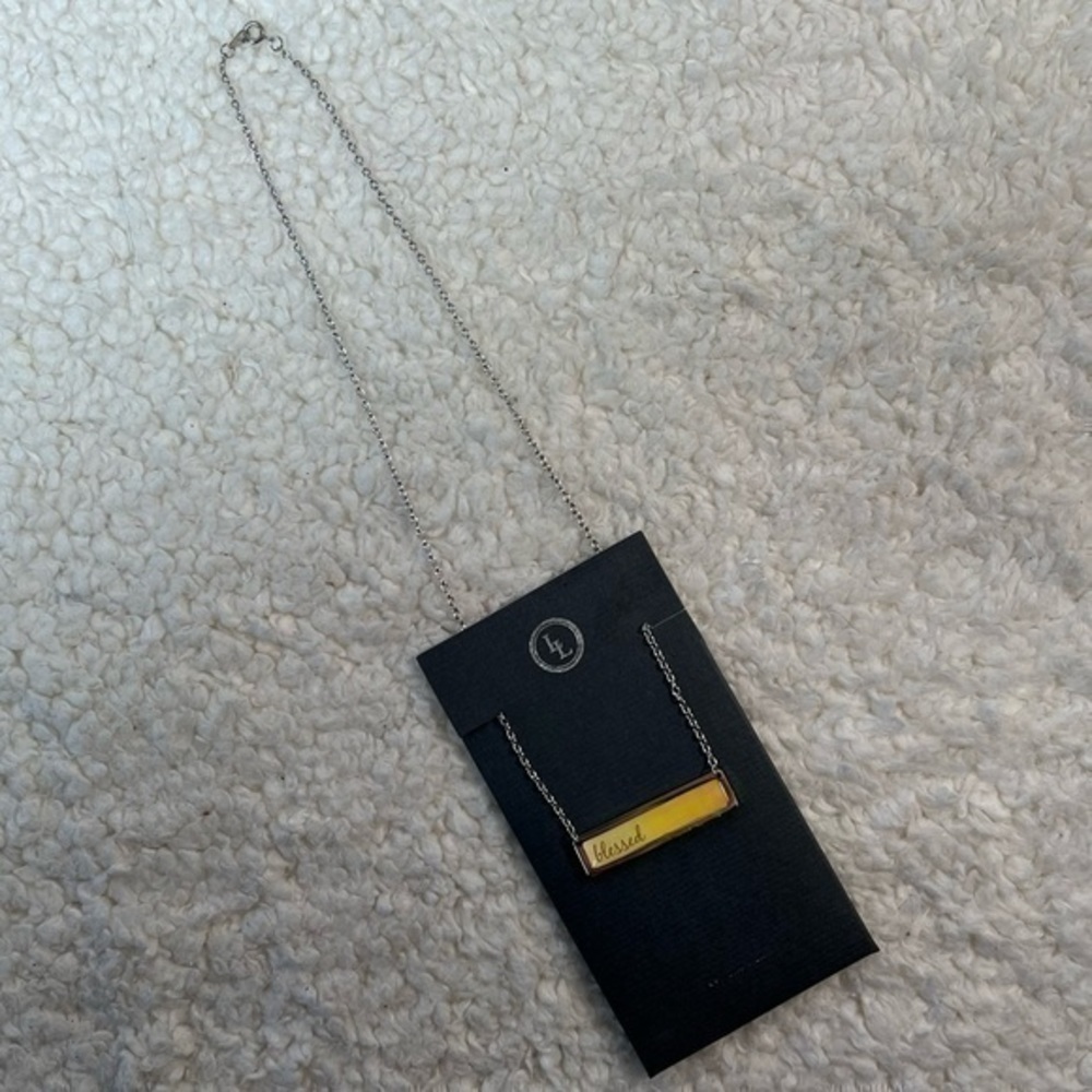 Lucy Lu "BLESSED" Stainless/Enamel Bar Necklace - Picture 2 of 4